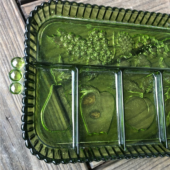 Vintage 1960's Indiana Glass Co. 5 part Relish Dish Olive Green - Picture 2 of 6